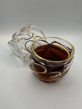 Heavy Swirl Glass Set with Hand Painted Gold-Tone Accent
